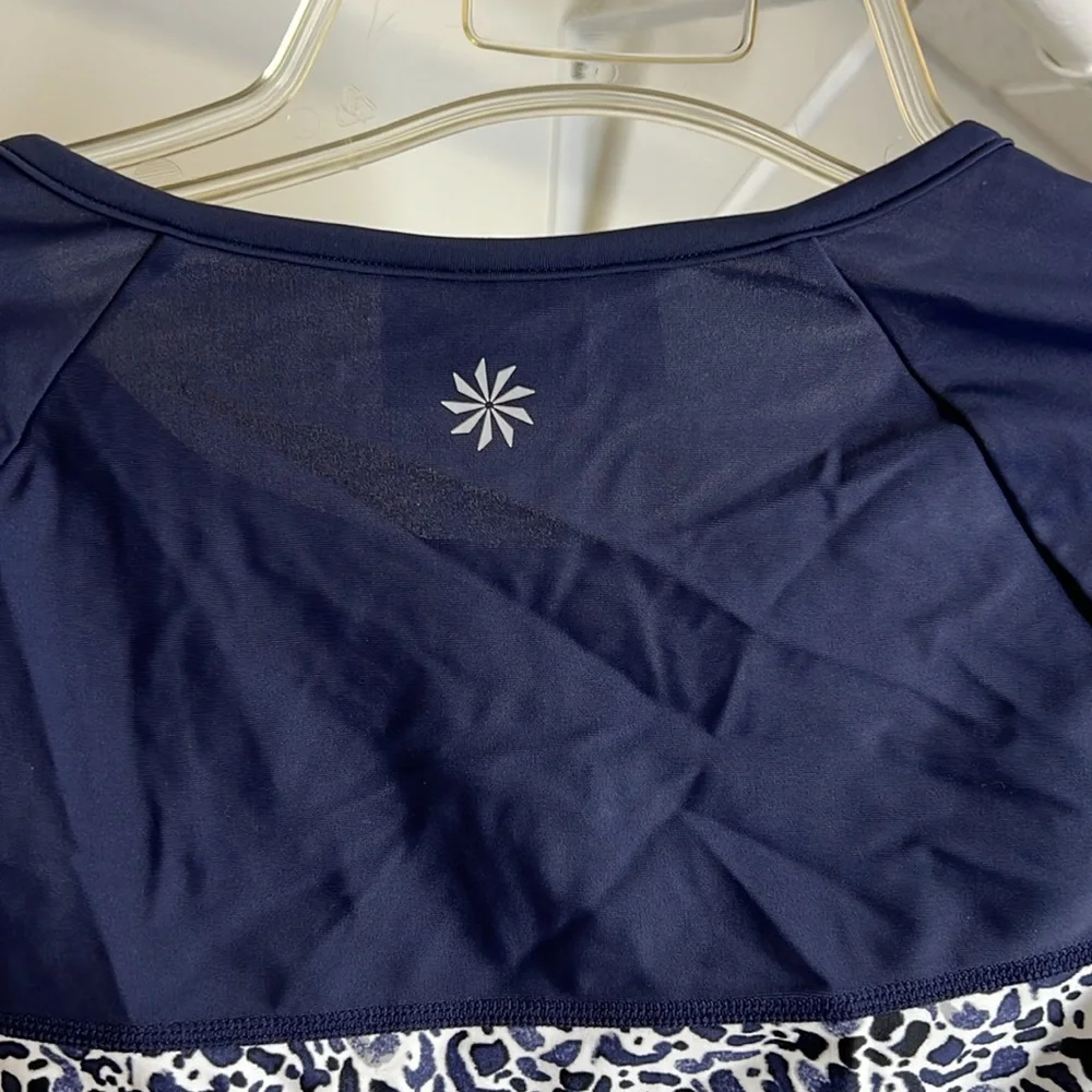 Athleta Blue‎ & White Long Sleeve 1/4 Zip Swim Top- S